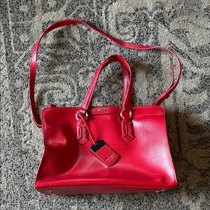Lauren Ralph Lauren Red Leather Top Handle Crossbody Convertible Shoulder Bag